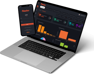 Dashboard Flowix em um laptop